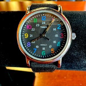 Timex Rainbow Multicolor Pride Numbers Indiglo Quartz Watch Black Dial